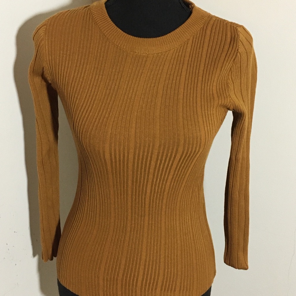 Puntino Camel Crew Neck Long Sleeve Knit Top